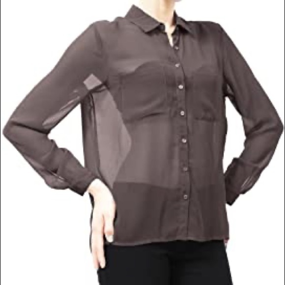 💕HP💕Wyatt Grey sequin collar sheer button down blouse - Picture 16 of 16